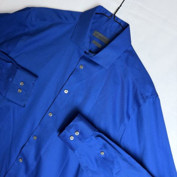 ck‎ Calvin Klein 16 36-37 Tall Mens Blue Button Up Shirt 80's Non-Iron Slim Fit - Picture 1 of 12
